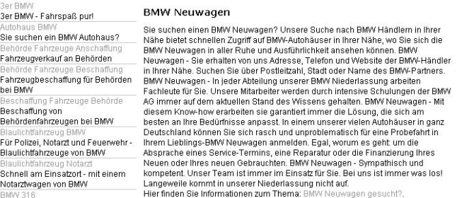 BMW Spammy Webpages