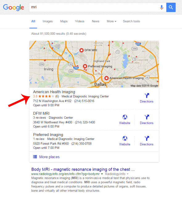 SEO Services Deliver 406% Page #1 Google Rank Increase for Imaging Center; AHI Google_Maps_Ranking