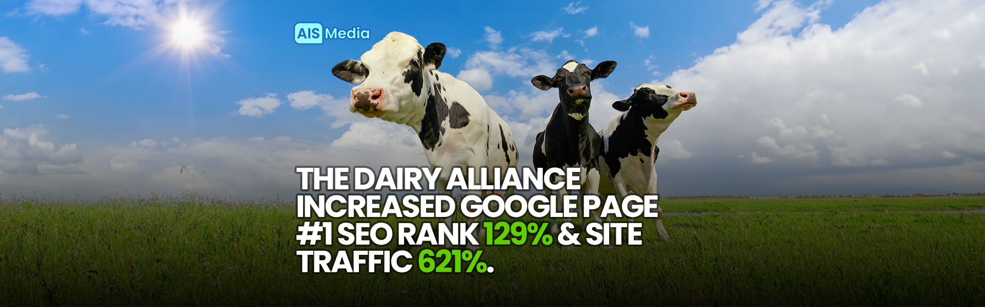 AIS Media The Dairy Alliance increased Google page 1 SEO rank 129% and site traffic 621%