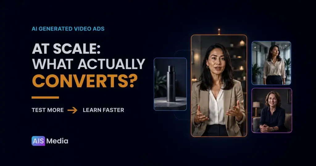 AI-generated video ad variations featuring creators and a product, illustrating testing at scale to identify what converts.