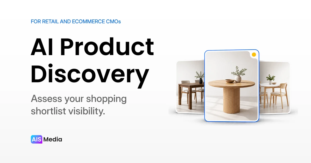 AI product discovery for retail CMOs, illustrated by three dining-table options on a shopping shortlist.
